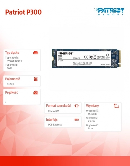Patriot High-Performance SSD P300 512GB M.2 PCIe