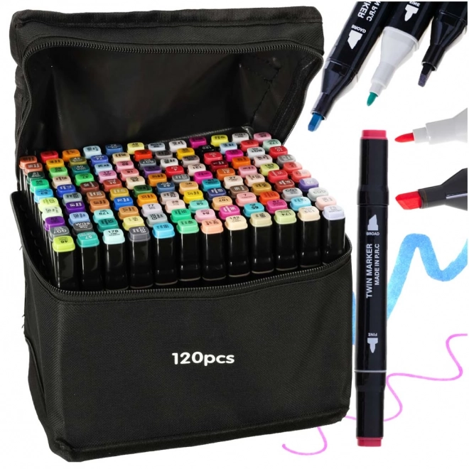 Marker alcolico doppia punta con custodia e supporto – 120 pezzi
