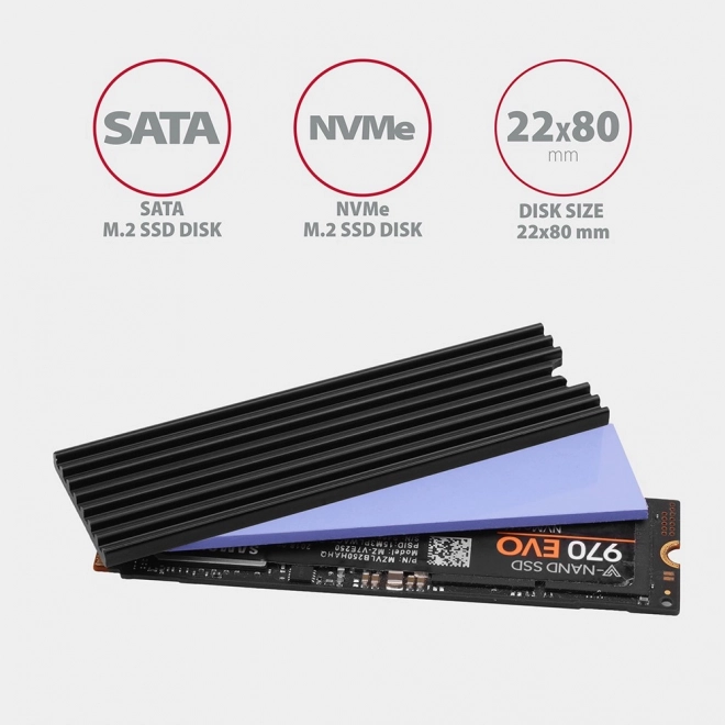 CLR-M2L3 Pasivní hliníkový chladič pro M.2 SSD, ALU kryt, silikonové tepelné podložky, výška 3 mm
