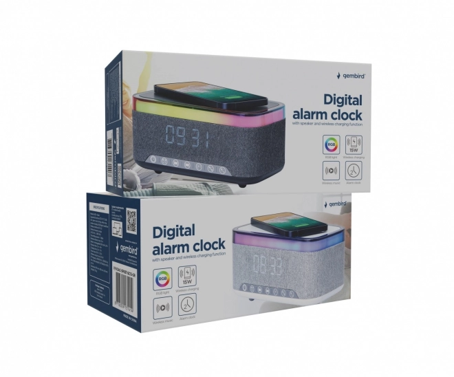 Digital alarm clock with wireless charging and DAB/FM radio