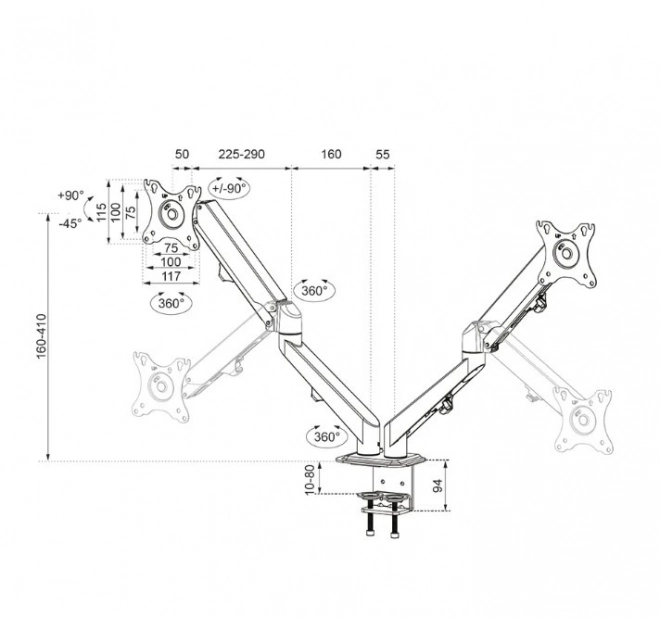 Fully Adjustable Neomounts Dual Monitor Desk Mount
