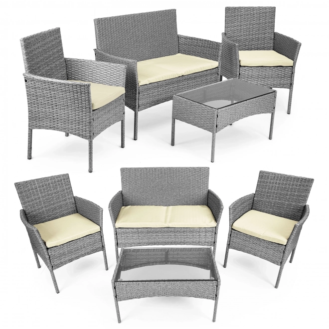 Artificial Rattan Garden Furniture Set - Bench, Table, Grey Chairs MultiGarden