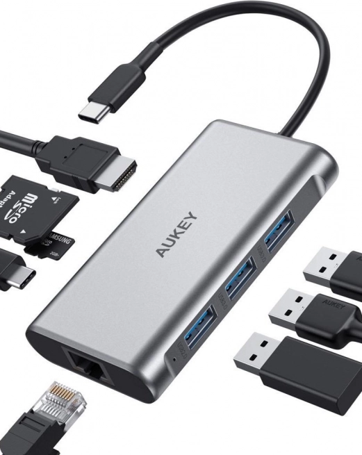 CB-C91 hub USB-C in alluminio | 8-in-1 | RJ45 Ethernet 10/100/1000 Mbps | 3x USB 3.1 | HDMI 4K@30Hz | SD e micro SD | USB-C Power Delivery 100W