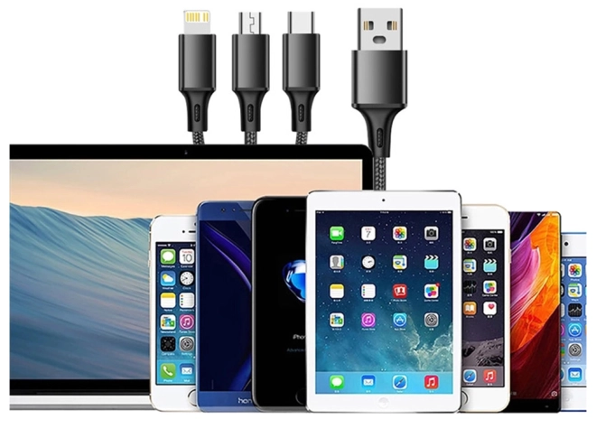 3v1 usb kabel za telefon lightning kabel iphone micro usb tip-c 1,2 m – Černý