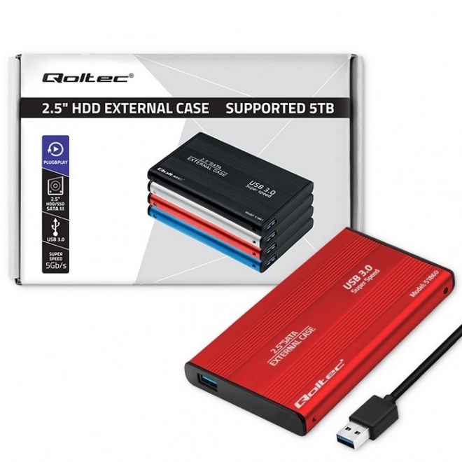Externe behuizing voor 2.5" HDD/SSD SATA3, USB 3.0, rood