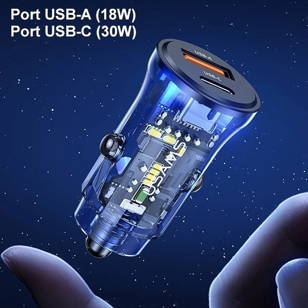 30W Fast Charge Car Charger with USB and USB-C Ports