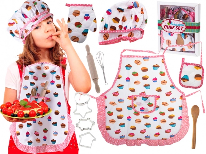 Children's Kitchen Set with Hat, Apron, and Utensils