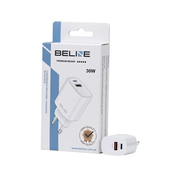 30W síťová nabíječka GaN USB-C + USB-A – Bílá