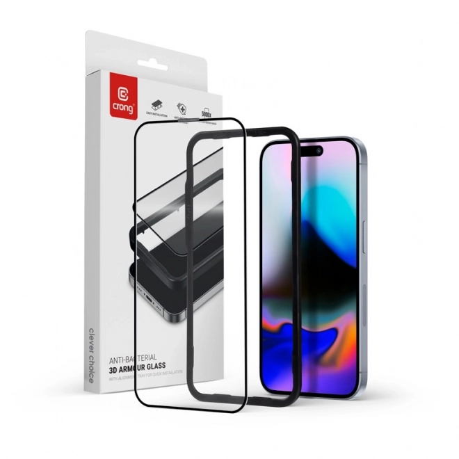 Antibacterial 3D armoured glass - tempered 9H Full Glue for iPhone 16 + installation frame – IPhone 16 Pro