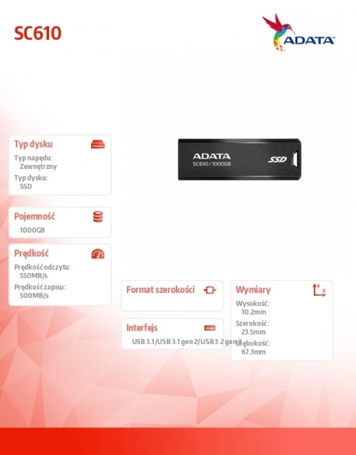 External SSD Drive Black 1000 GB