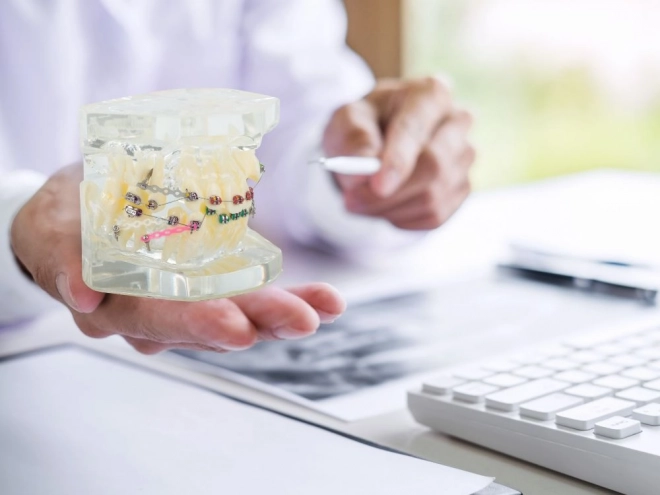 Modello dentale con apparecchi ortodontici