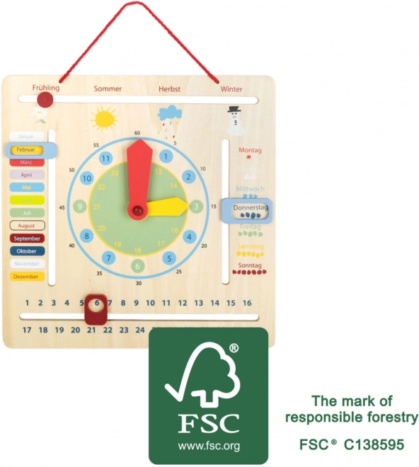 Educational Calendar with Clock for Children in German