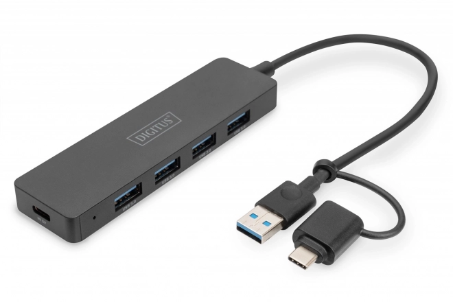 Slimline 4-Port USB Hub with USB-C Adapter