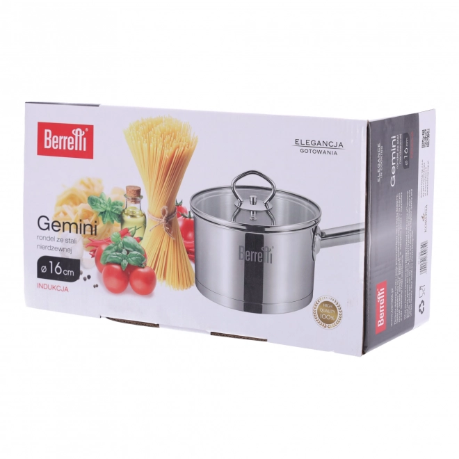 Rozsdamentes acél lábas fedővel Gemini Berretti, 16 cm