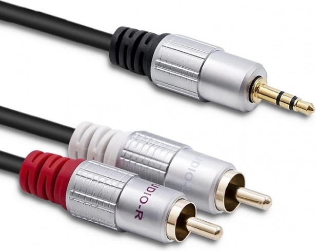 Audio kabel 2x RCA na 3,5mm mini jack, 3 m, černý