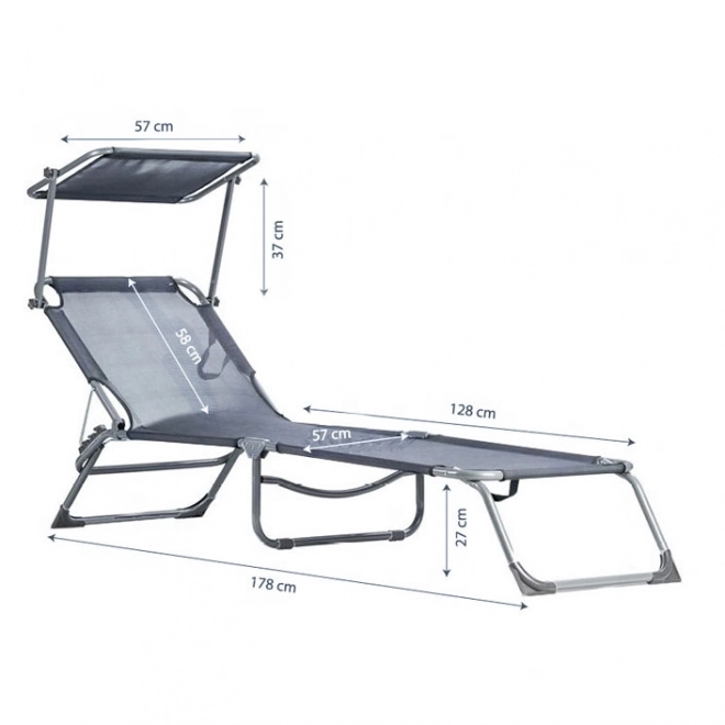 Lounger, Adjustable Garden Chair with Canopy, Gray