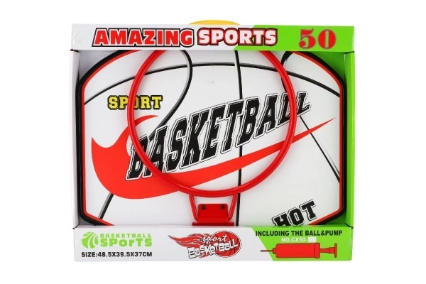 Canestro da basket con pallone e pompa in legno/metallica con rete