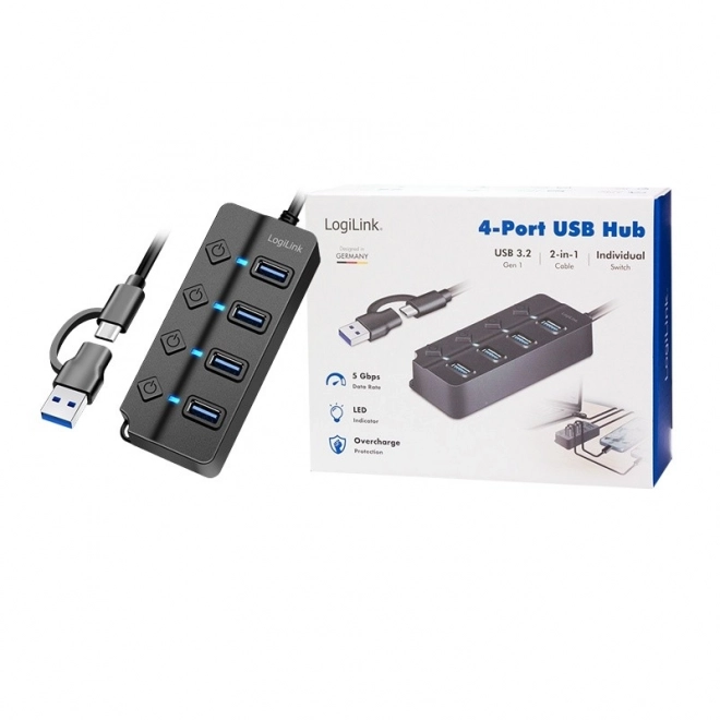 USB Hub with 4 ports, 3.2 Gen 1, black