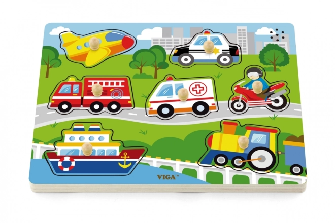 Wooden Puzzle with Sounds - Transport Vehicles