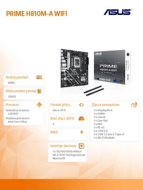 Motherboard ASUS PRIME H810M-A WiFi mATX with USB-C and DDR5