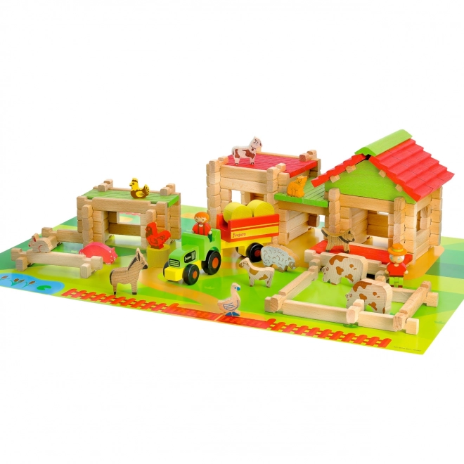 Jeujura Wooden Construction Set 130 Pieces My First Big Farm, Tractor, and Trailer
