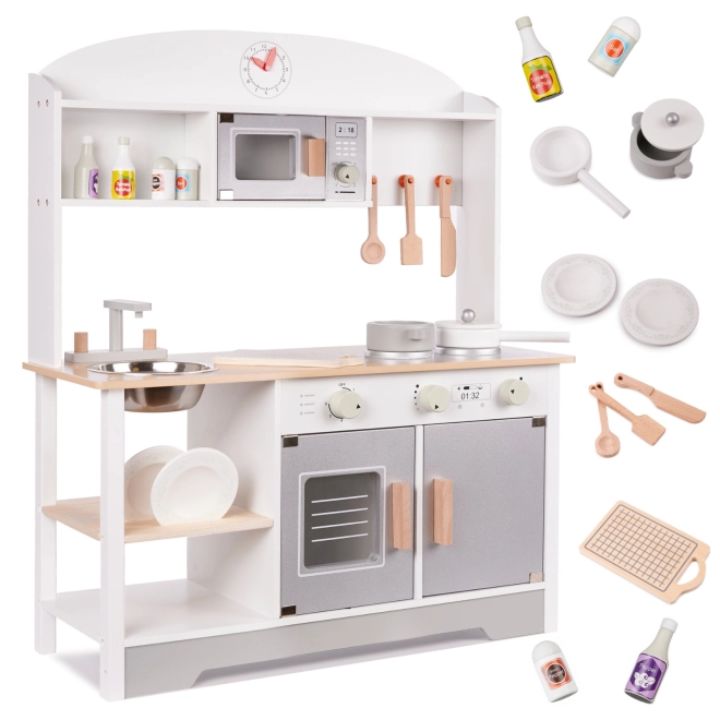 Realistic play kitchen with appliances