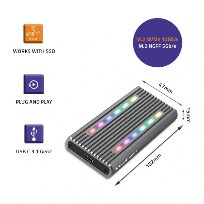 External Enclosure for M.2 SSD with RGB LED