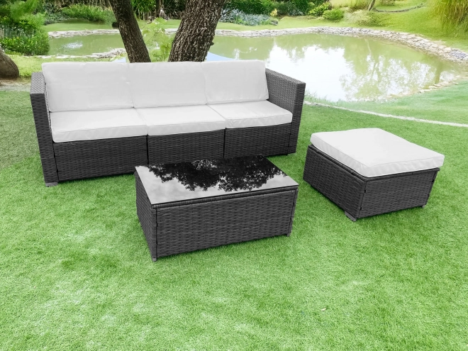 Rattan garden seating set with modular corner sofa and table grey MultiGarden