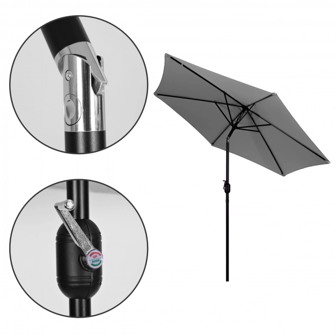 Large tilted garden umbrella with crank 6 ribs grey 270 cm