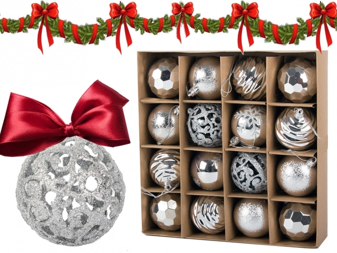 Palline di Natale assortite argentate set 16 pezzi