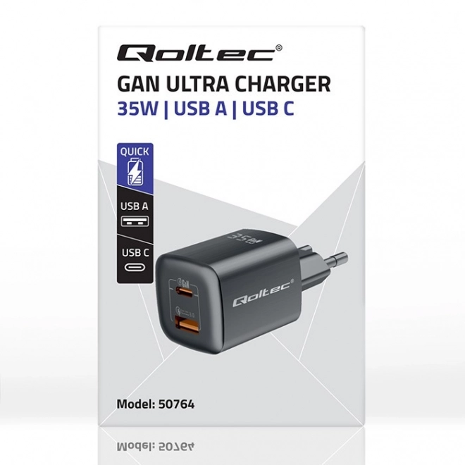Black 35W GaN Charger with USB-C and USB Ports