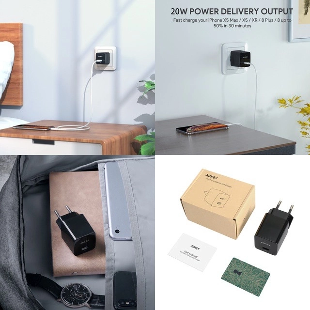 Biela mini nabíjačka Aukey USB-C 20W PD