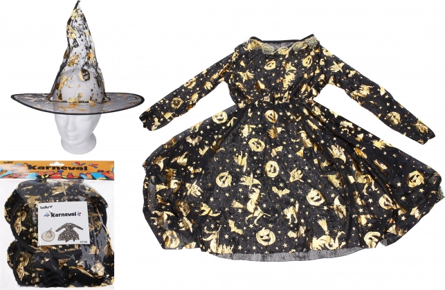 Déguisement de sorcière – doré (robe et chapeau)