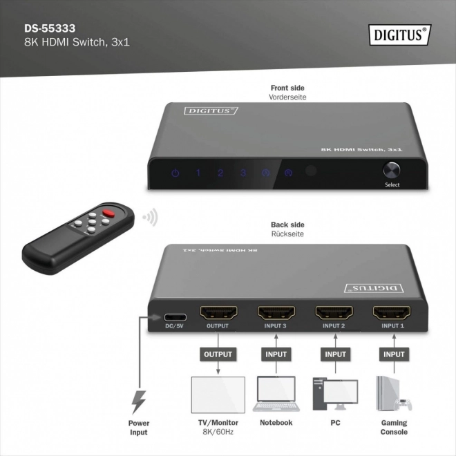Hdmi Switch 8K 3x1 with Remote Control