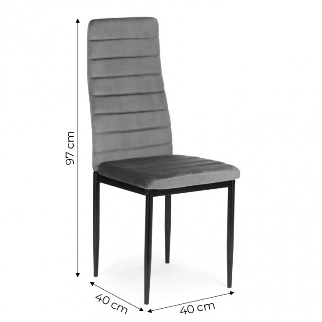 Dining Chair with Contoured Backrest - Gray Velvet - Set of 4