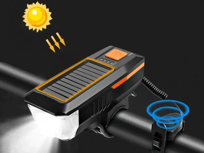 Front LED Bike Light with Solar Charging and Horn