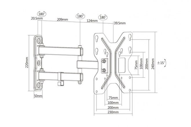 Wall mount for 1x LCD, max 42", tilting
