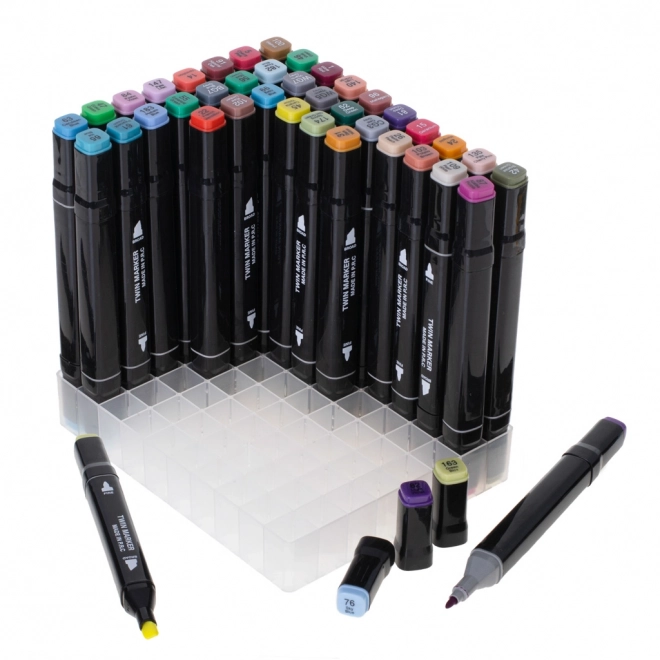 Marker alcolico doppia punta con custodia e supporto – 80 pezzi
