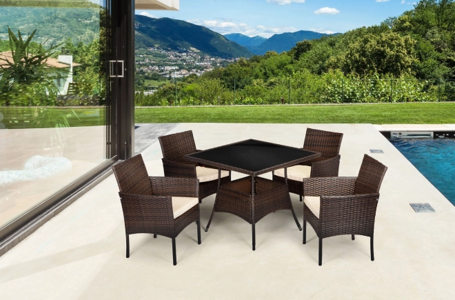Garden Rattan Furniture PREGASIO with 4 Chairs and Table with Glass Top