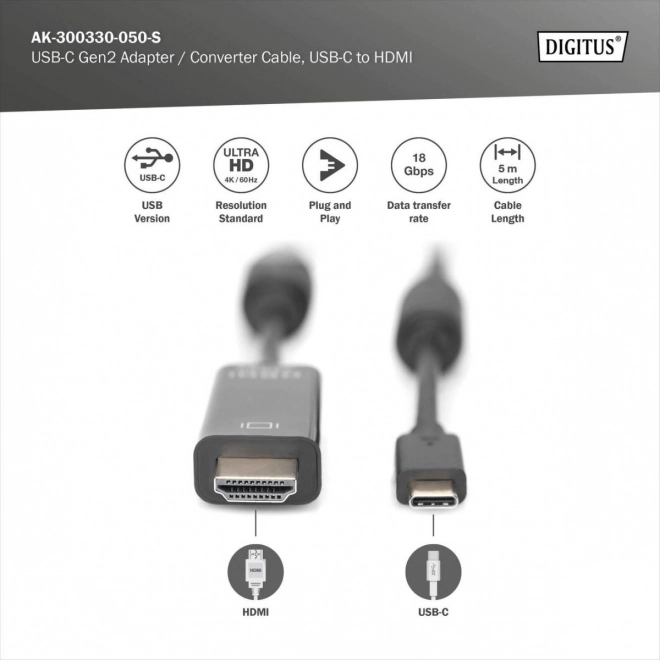 USB-C to HDMI Cable 5m 4K/60Hz Black