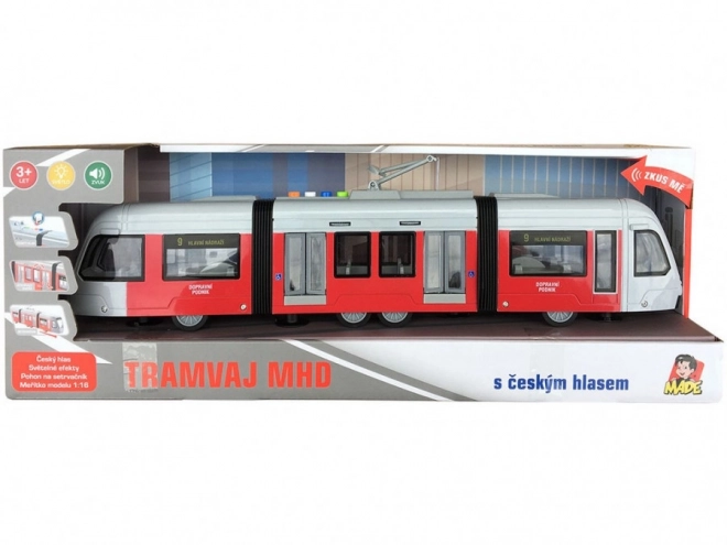 Tram giocattolo con luci e suoni in lingua ceca