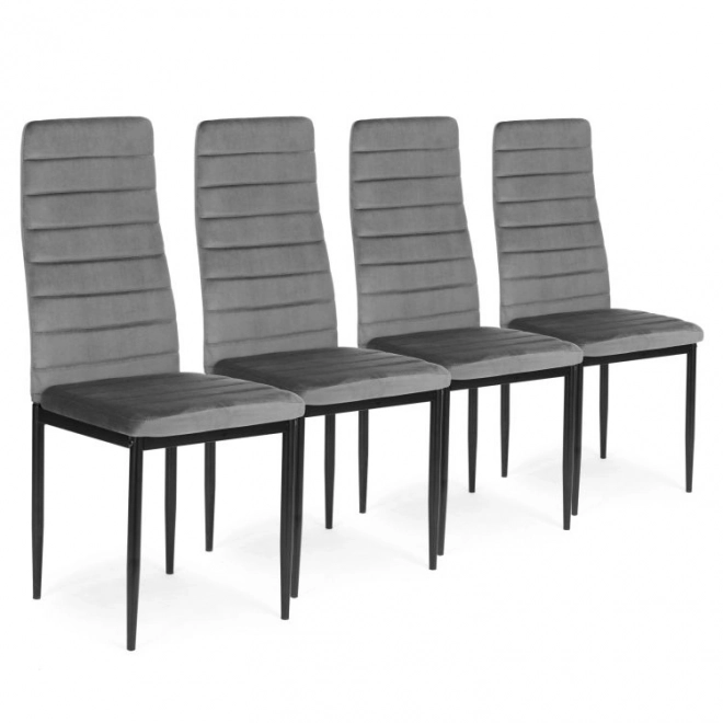 Dining Chair with Contoured Backrest - Gray Velvet - Set of 4