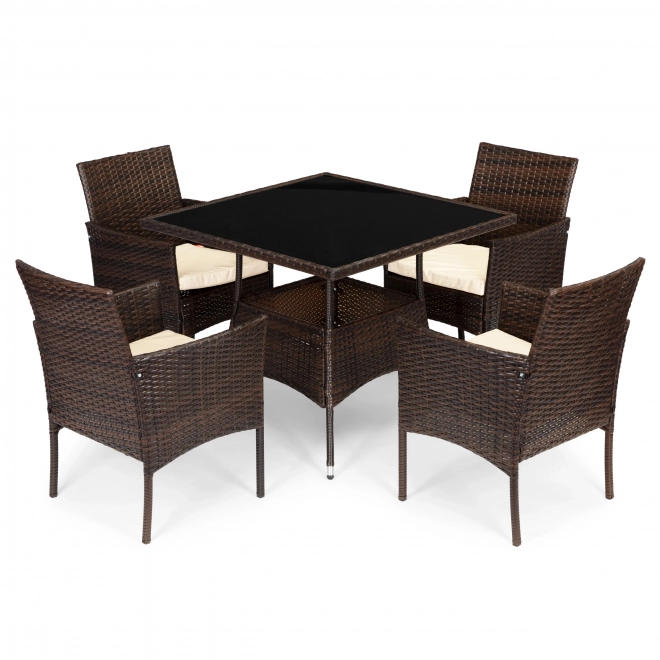 Garden Rattan Furniture PREGASIO with 4 Chairs and Table with Glass Top