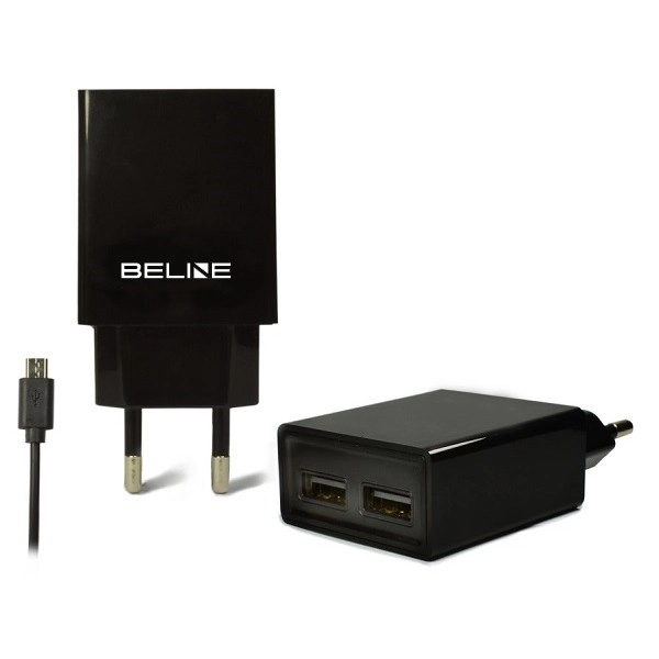 Caricabatterie da Rete USB Doppio con MicroUSB Nero
