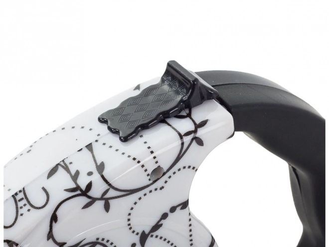 Automatic leash with locking function 5m, white with lilies
