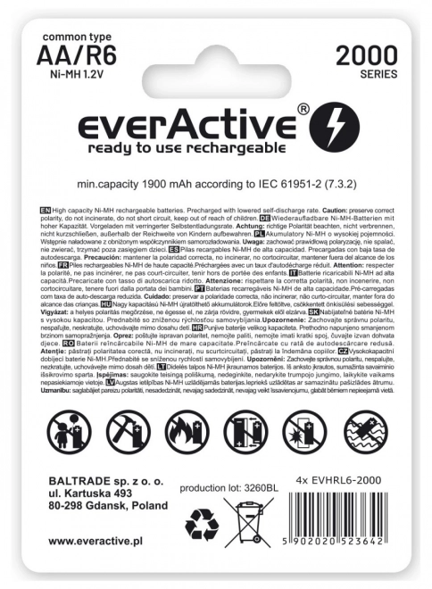 Batterie ricaricabili AA 2000 mAH confezione da 4 pezzi