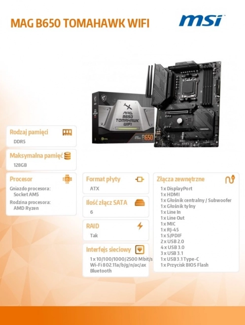 Platform basis MAG B650 Tomahawk WiFi AM5 4DDR5 HDMI/DP ATX