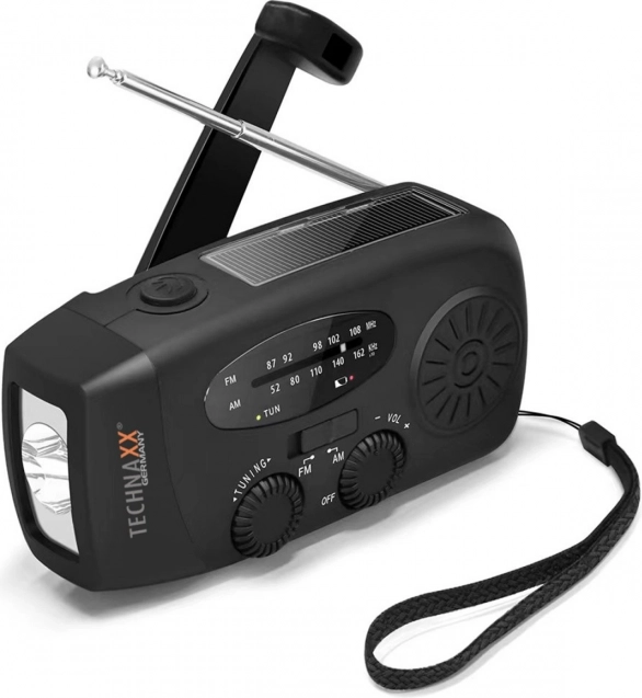 Radio di emergenza solare AM/FM con dinamo a manovella e torcia LED TECHNAXX