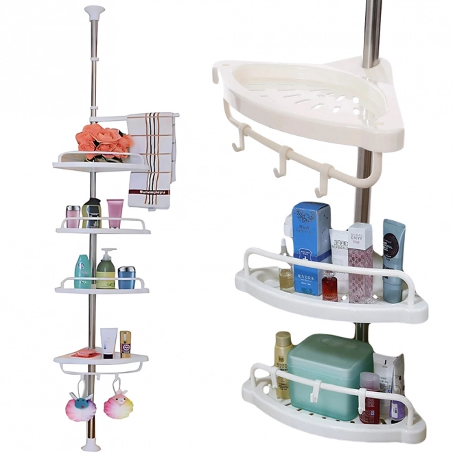 Bathroom Corner Telescopic White Shelf with 4 Levels