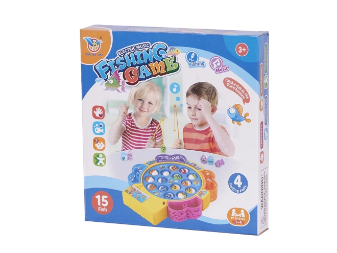 For 1–4 players: 15 fish and 4 rods